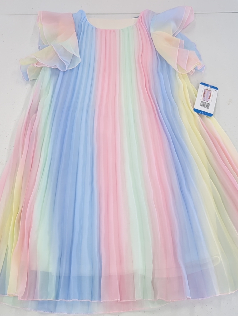 Rare Editions Pastel Rainbow Pleated Dress - Pink, Blue, Yellow, Green